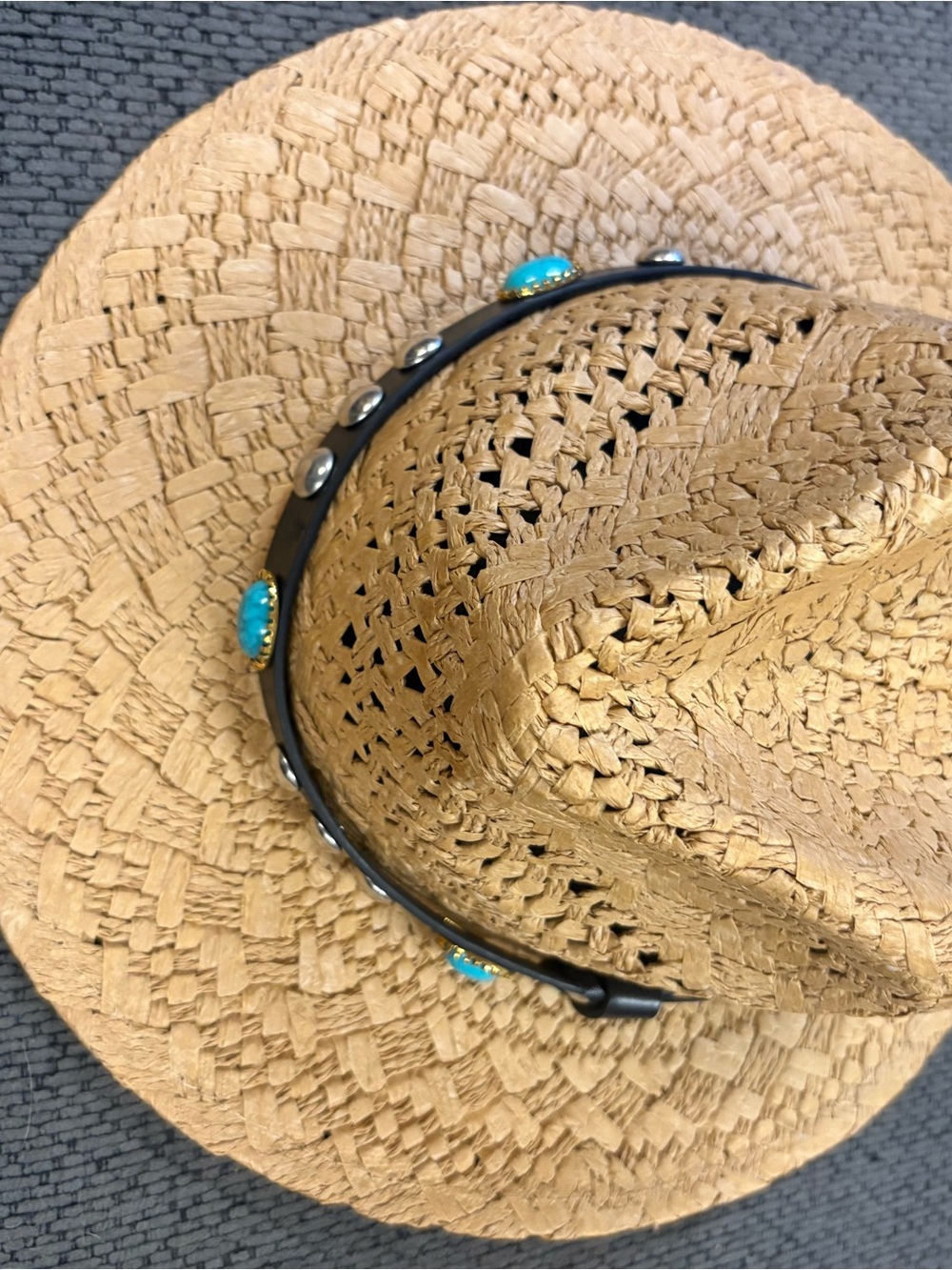 Anna & Ava Straw Sun Hat with Turquoise Accents and Black Band